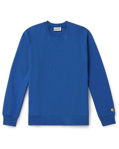 Carhartt Chase Logo-embroidered Cotton-blend Jersey Sweatshirt - Blue