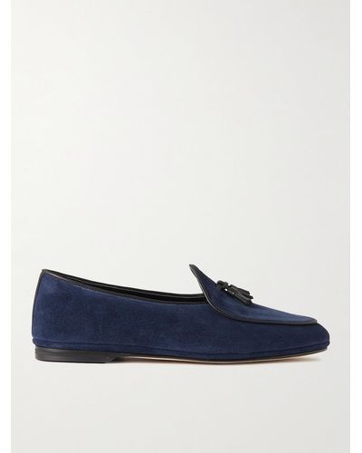 Rubinacci Marphy Leather-trimmed Suede Tasselled Loafers - Blue