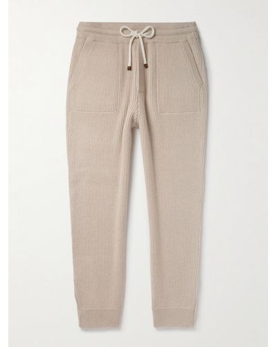 Brunello Cucinelli Tapered Ribbed Cashmere Joggers - Natural