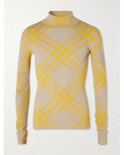 Burberry Pullover a collo alto in misto lana a coste e quadri - Giallo