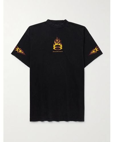 Balenciaga T-shirt oversize in jersey di cotone effetto consumato con logo - Nero