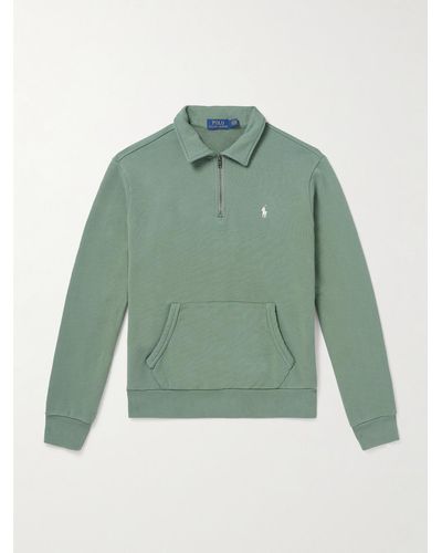 Polo Ralph Lauren Logo-embroidered Cotton-jersey Half-zip Sweatshirt - Green
