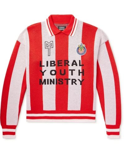 Liberal Youth Ministry C.d. Guadalajara Striped Logo-embroidered Wool-blend Sweater
