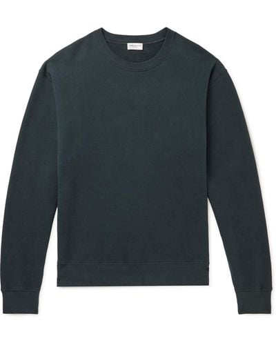 Saint Laurent Logo-embroidered Cotton-jersey Sweatshirt - Green
