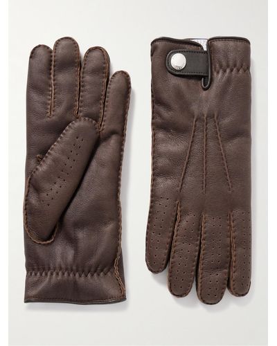 Brunello Cucinelli Fleece-lined Leather Gloves - Brown