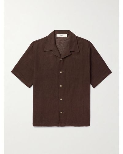 Séfr Dalian Hemd aus einer Baumwoll-Leinenmischung mit Reverskragen - Braun