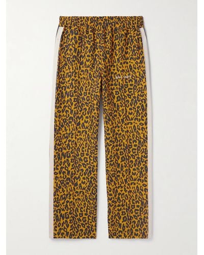 Palm Angels Pantaloni sportivi a gamba dritta in jersey di misto lino e cotone con righe e stampa leopardata - Neutro