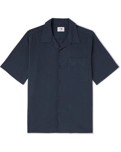 NN07 Julio 1040 Convertible-collar Stretch Organic Cotton-seersucker Shirt - Blue