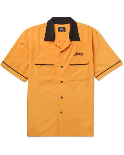 Stussy Camp-collar Contrast-trimmed Matte-satin Shirt - Orange