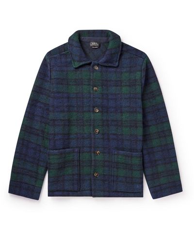 A.P.C. Franckie Checked Wool-blend Shirt Jacket - Blue