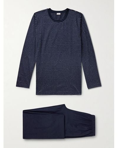 Zimmerli Striped Filo Di Scozia Cotton-jersey Pyjama Set - Blue
