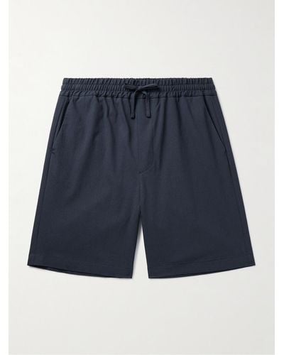 Lardini Straight-leg Cotton-blend Seersucker Drawstring Shorts - Blue