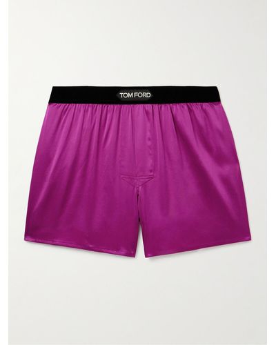 Tom Ford Velvet-trimmed Stretch-silk Satin Boxer Shorts - Purple