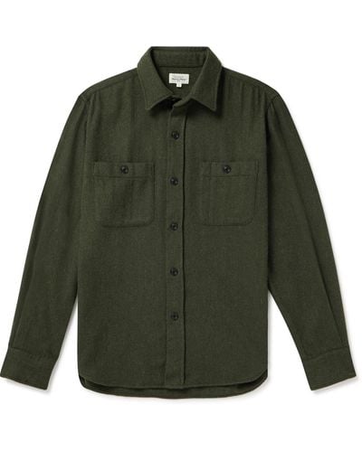 Hartford Percey Recycled Wool-blend Flannel Overshirt - Green