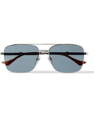Gucci Aviator-style Silver-tone Sunglasses - Blue