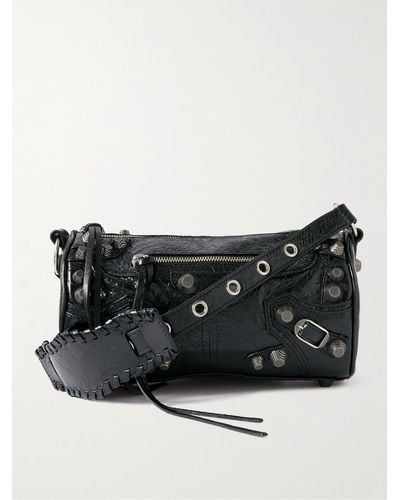 Balenciaga Le Cagole Studded Crinkled-leather Messenger Bag - Black