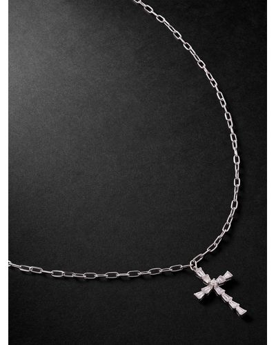 SHAY Mini White Gold Diamond Cross Necklace - Black
