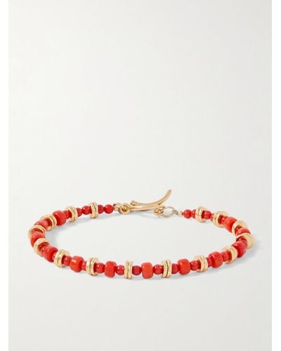 Peyote Bird Fox Armband mit Zierperlen aus Koralle und vergoldeten Details - Rot