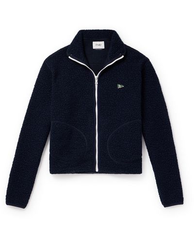 Drake's Logo-embroidered Wool-blend Fleece Jacket - Blue