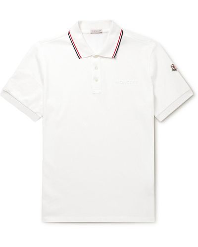 Moncler Logo-embossed Contrast-tipped Cotton-piqué Polo Shirt - White