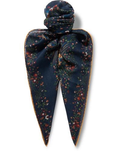 Drake's Birds Of Paradise Printed Wool And Silk-blend Scarf - Blue