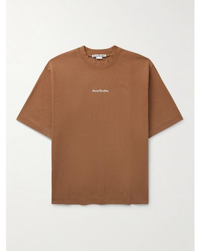 Acne Studios T-shirt in jersey di cotone tinta in capo con logo floccato Extorr - Marrone