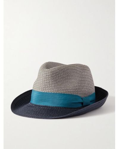 Paul Smith Grosgrain-trimmed Two-tone Straw Trilby Hat - Blue