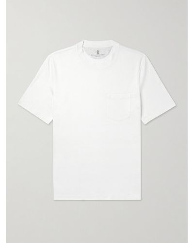 Brunello Cucinelli T-shirt in jersey di misto lino e cotone - Bianco