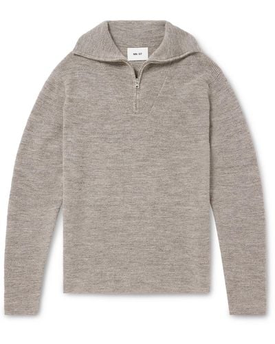 NN07 Carl 6336 Half-zip Ribbed Wool Sweater - Gray