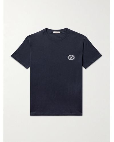 Valentino Garavani T-Shirt aus Baumwoll-Jersey mit Logostickerei - Blau