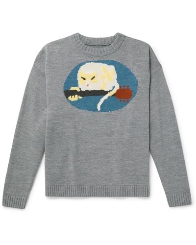 Kapital Fat Cat Intarsia Sweater - Gray