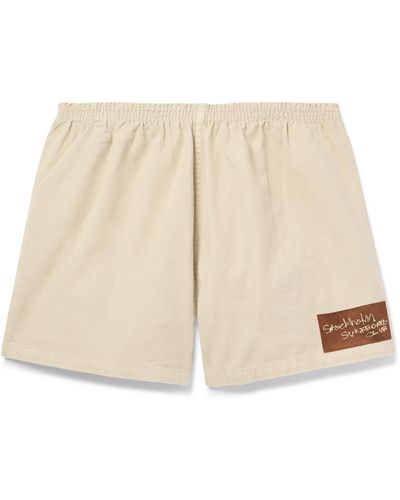 Stockholm Surfboard Club Straight-leg Garment-dyed Logo-appliquéd Cotton And Linen-blend Twill Shorts - Natural