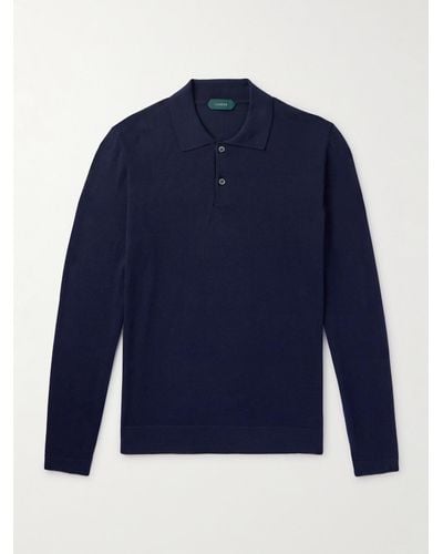 Incotex Slim-fit Cotton And Silk-blend Polo Shirt - Blue