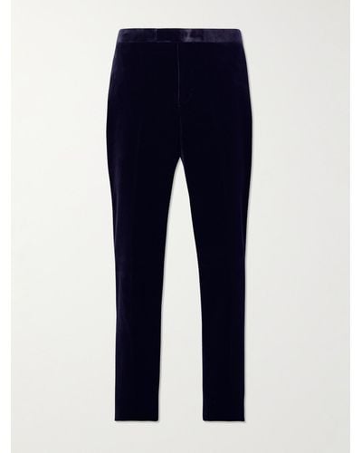 Favourbrook Straight-leg Cotton-velvet Tuxedo Trousers - Blue