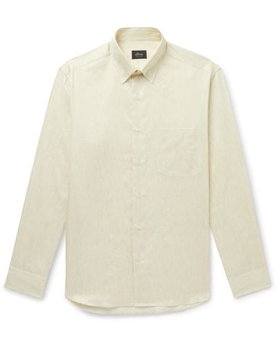 Brioni Striped Cotton And Linen-blend Shirt - White