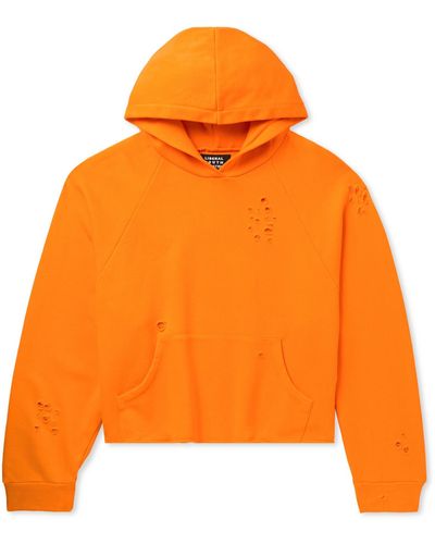 Liberal Youth Ministry Cropped Printed Distressed Cotton-jersey Hoodie - Orange