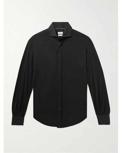 Brunello Cucinelli Hemd aus einer Seiden-Baumwollmischung mit Cutaway-Kragen - Schwarz