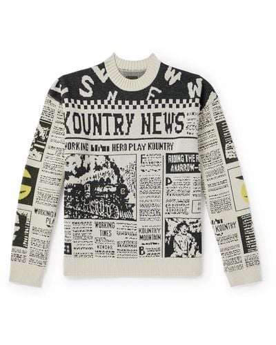 Kapital 8g Newspaper Intarsia-knit Sweater - Black