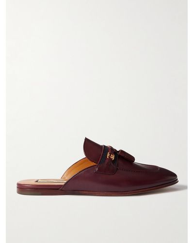 Gucci Webbing-trimmed Leather Tasselled Backless Loafers - Red