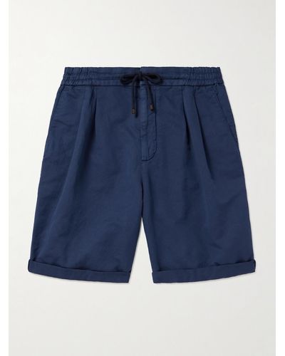 Brunello Cucinelli Shorts a gamba larga in misto lino e cotone con pinces e coulisse - Blu