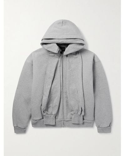 Balenciaga Incognito Oversized Layered Stretch-cotton Jersey Zip-up Hoodie - Grey