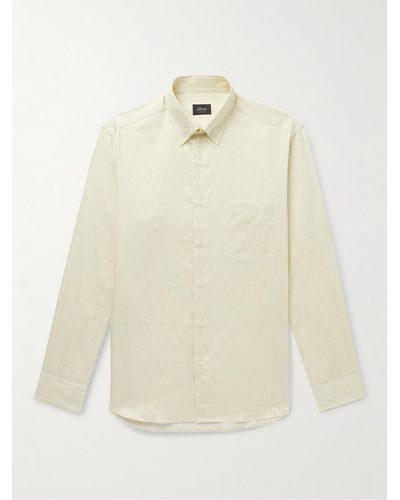 Brioni Striped Cotton And Linen-blend Shirt - Natural