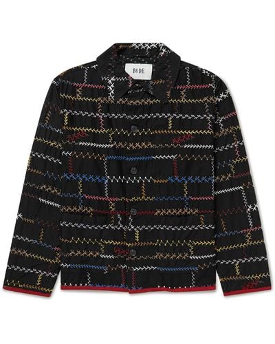 Bode Crazy Quilt Embroidered Cotton Jacket - Black
