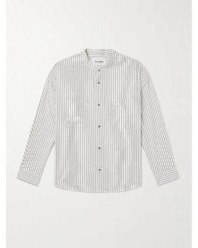 FRAME Grandad-collar Striped Cotton-blend Shirt - White