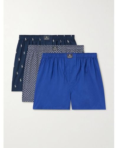 Polo Ralph Lauren Three-pack Printed Cotton Boxer Shorts - Blue