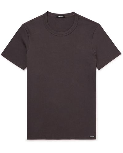 Tom Ford Logo-appliquéd Stretch-cotton Jersey T-shirt - Brown