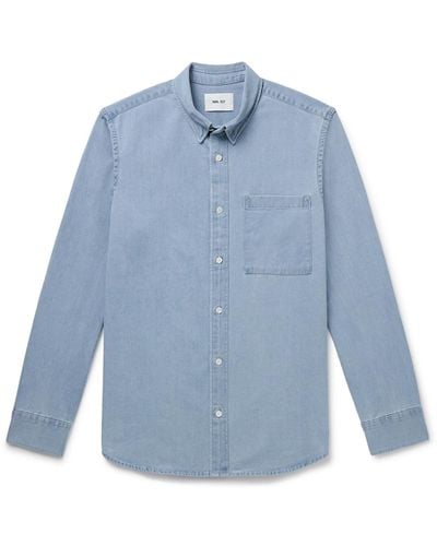 NN07 Cohen 5769 Button-down Collar Organic Denim Shirt - Blue