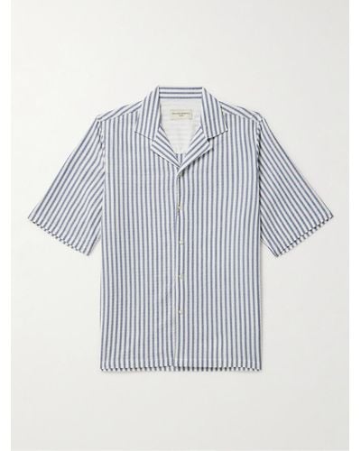 Officine Generale Eren Camp-collar Striped Cotton-blend Seersucker Shirt - Blue