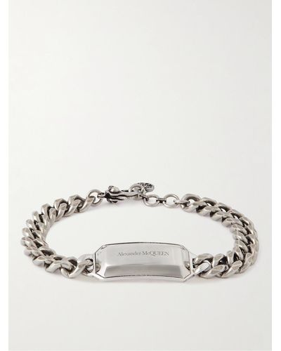 Alexander McQueen Logo-engraved Silver-tone Id Bracelet - Natural