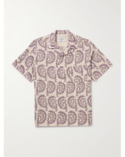 Portuguese Flannel Nature Hemd aus besticktem Leinen mit wandelbarem Kragen - Pink